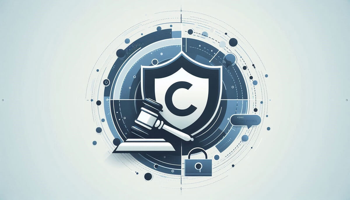 Conceptual art conveying security and authority related to DMCA policy.