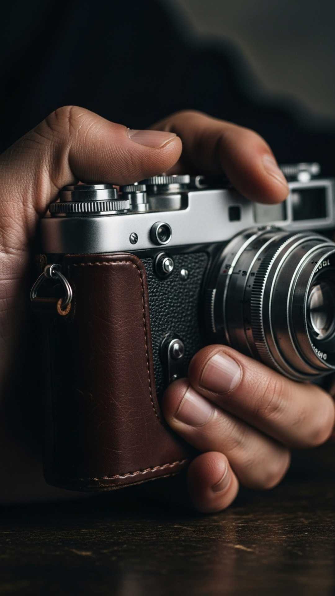 Hand holding a vintage camera, symbolizing a cool and artistic attitude for a WhatsApp DP.