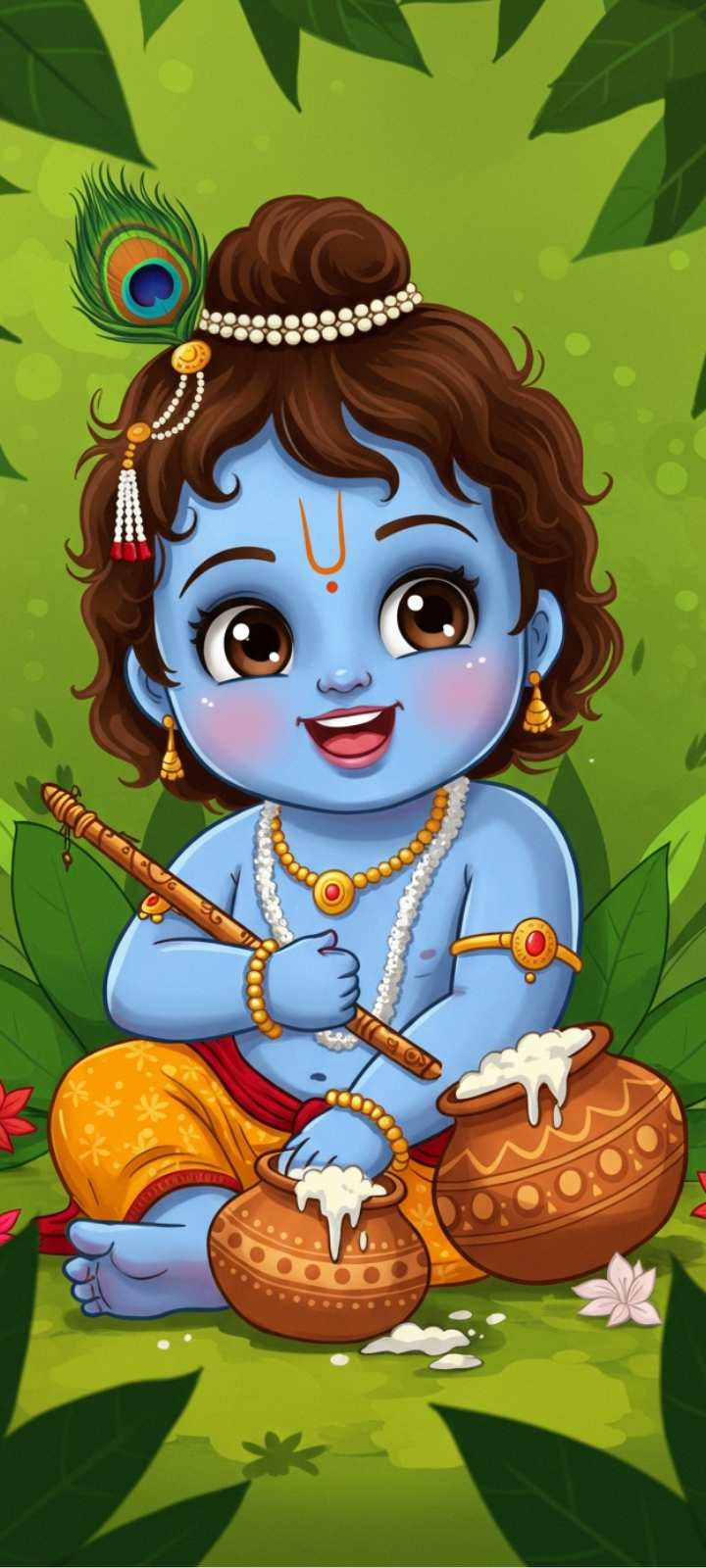 Cute DP of adorable baby Lord Krishna illustration with butter pot.