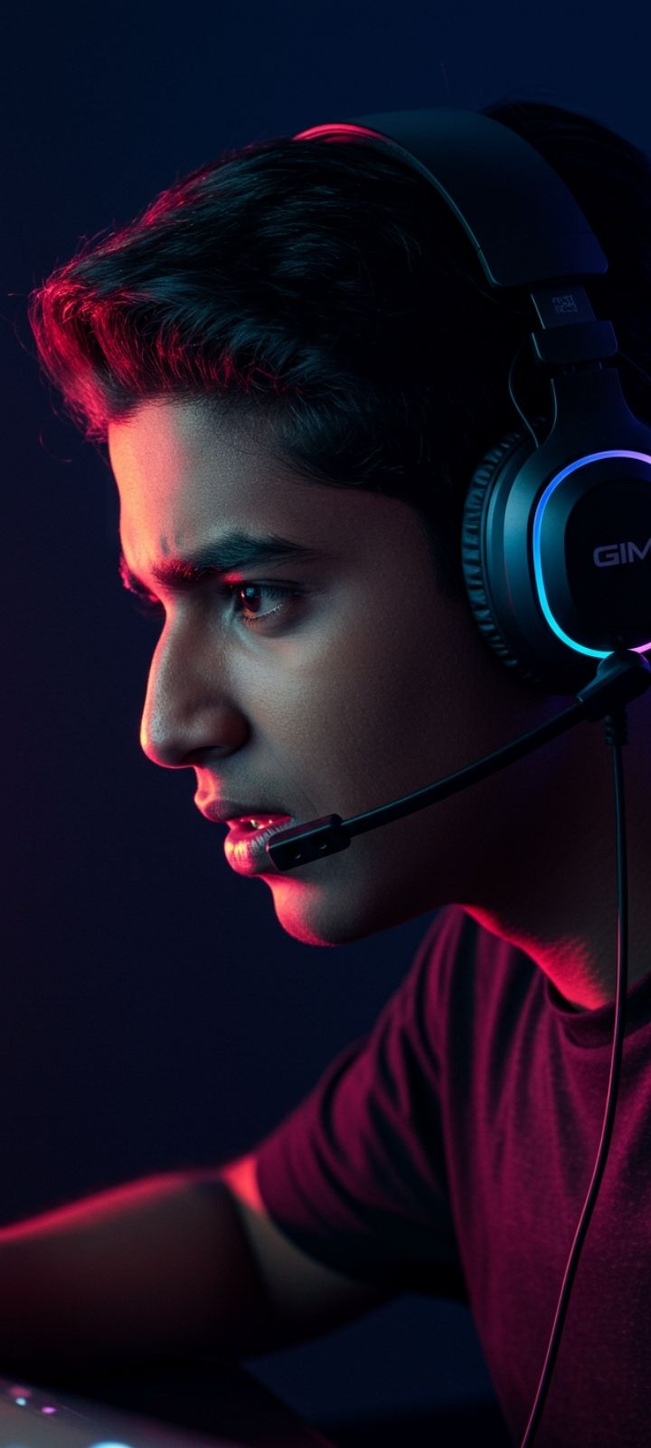 DP for boys showing a gamer with headset and neon light.