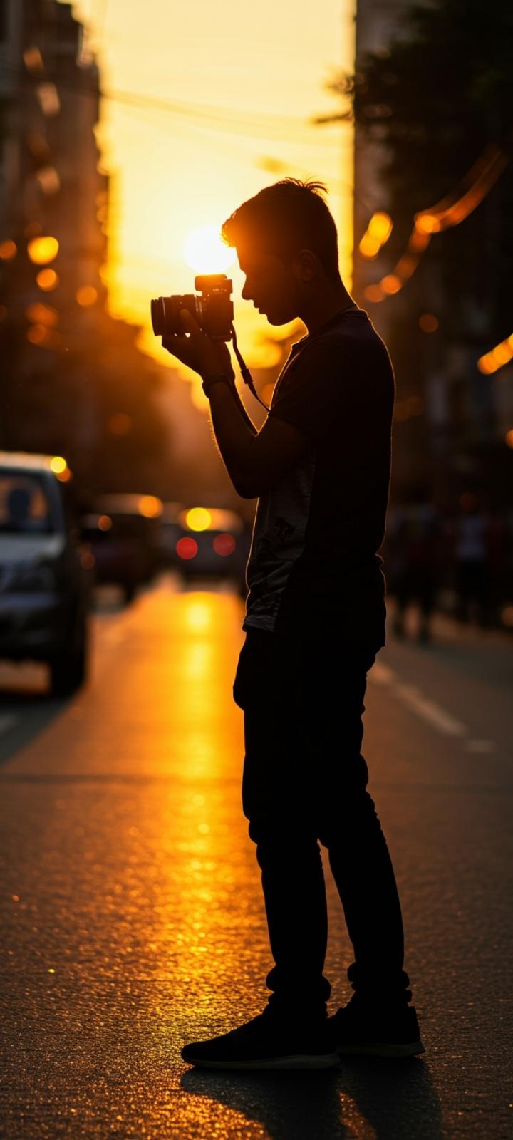 DP for boys: Silhouette of a street photographer during sunset.