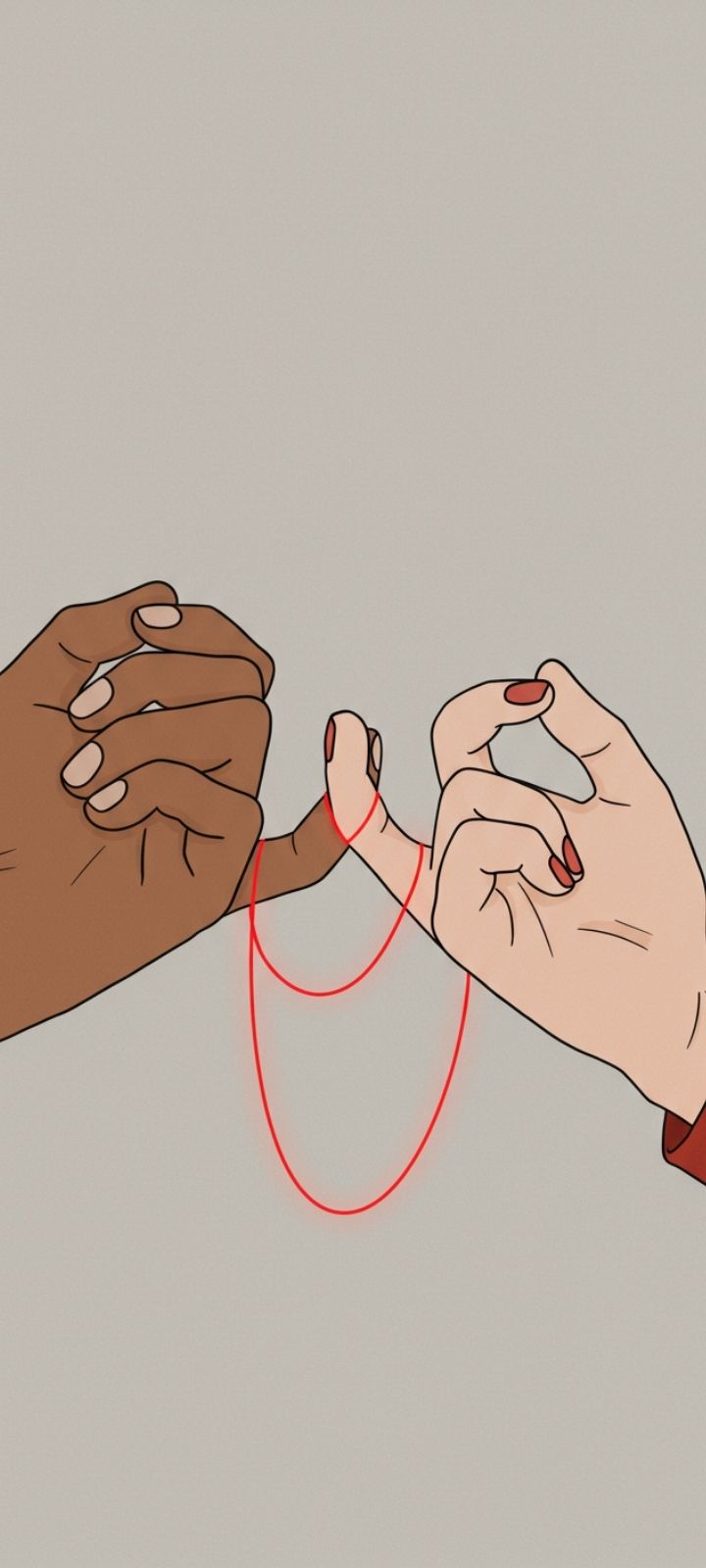 Love DP with minimalist couple hands connected by a red string of fate.