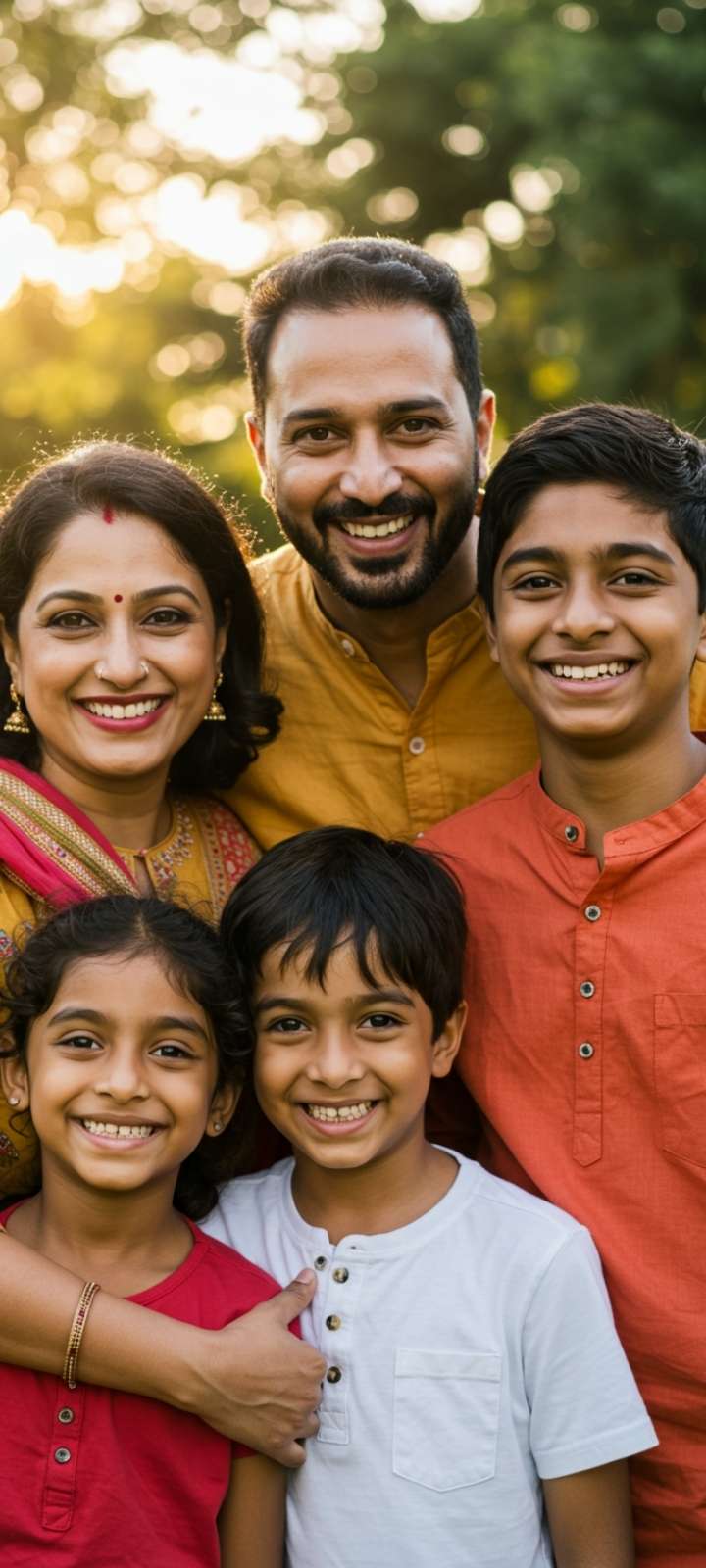Serene Facebook DP of a happy Indian family in a green park.