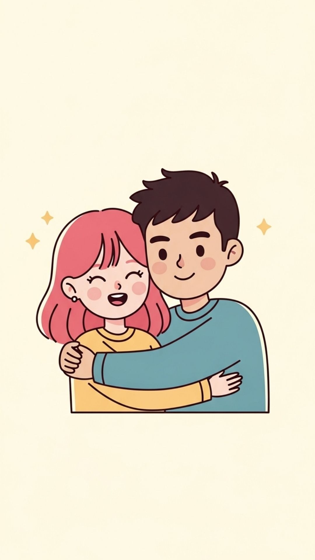 Cute cartoon couple hugging, an adorable and warm love DP.