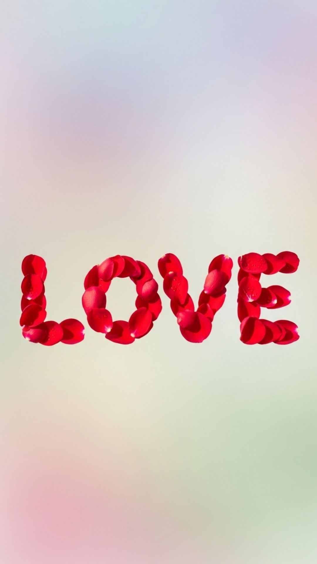 The word LOVE spelled out in red rose petals, a classic romantic DP.