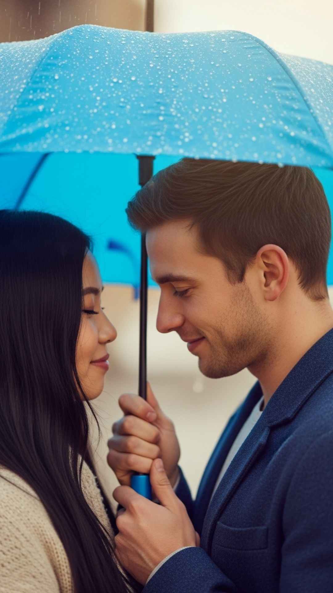 Couple sharing an umbrella in the rain, symbolizing companionship and comfort.