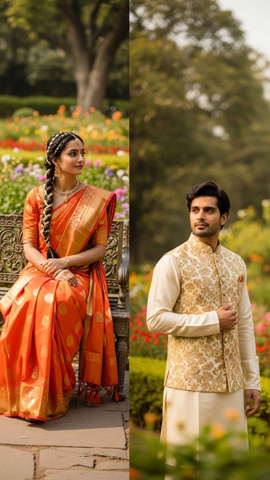Matching Indian couple DP, palace garden different angles.