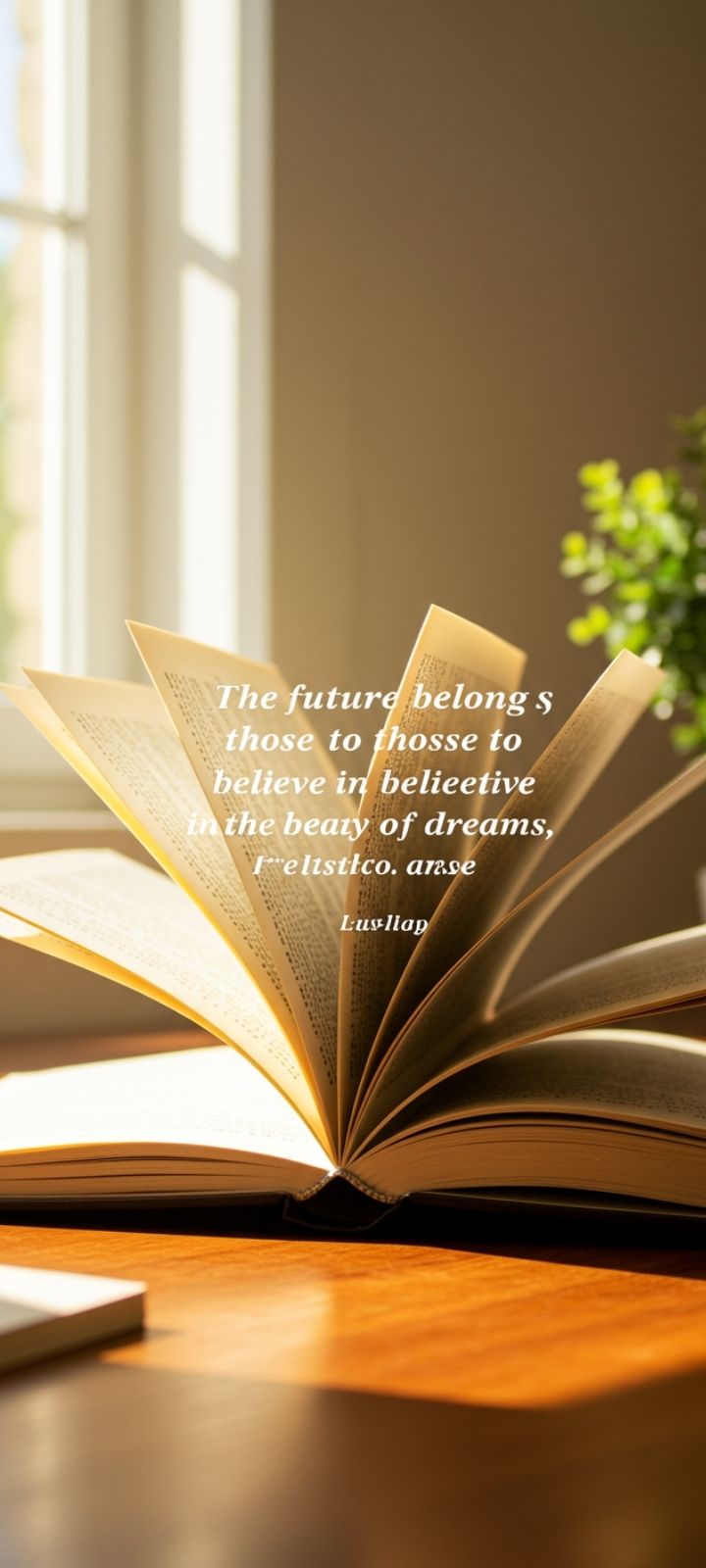 Motivational DP with an open book, inspiring quote, and sunlight.