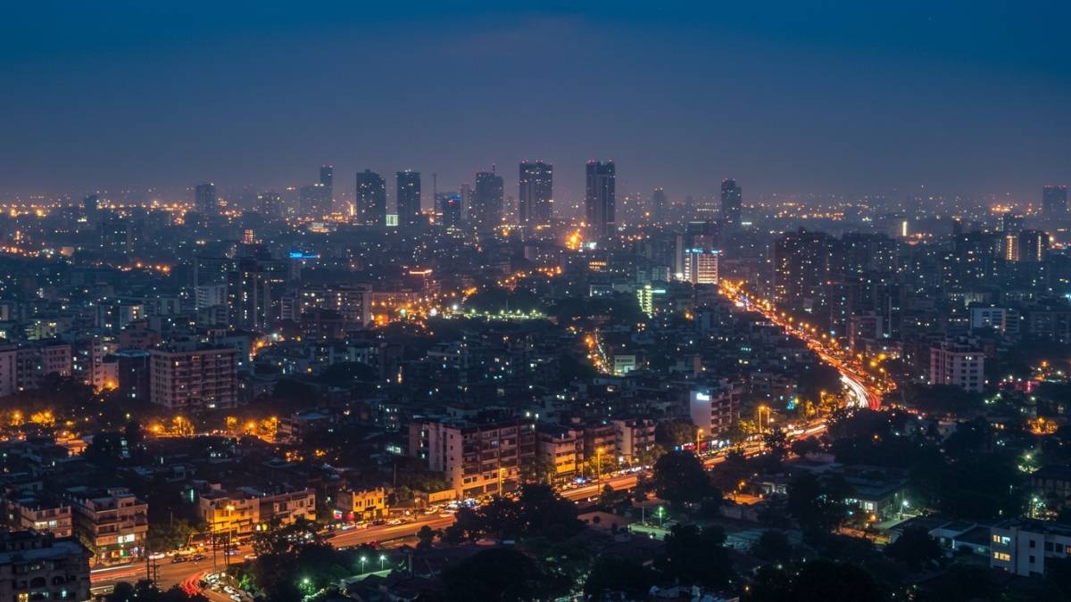 Mumbai city night wallpaper, India urban landscape.