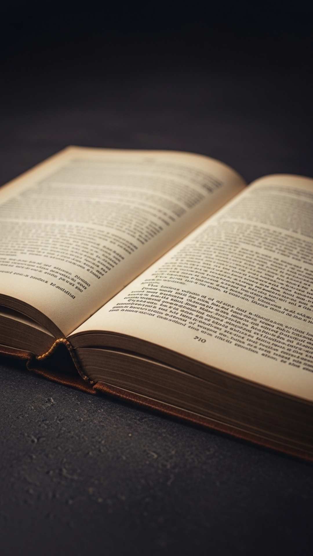 An old book lying open with faded pages on a dark surface, symbolizing untold sad stories, quiet contemplation, and melancholy.