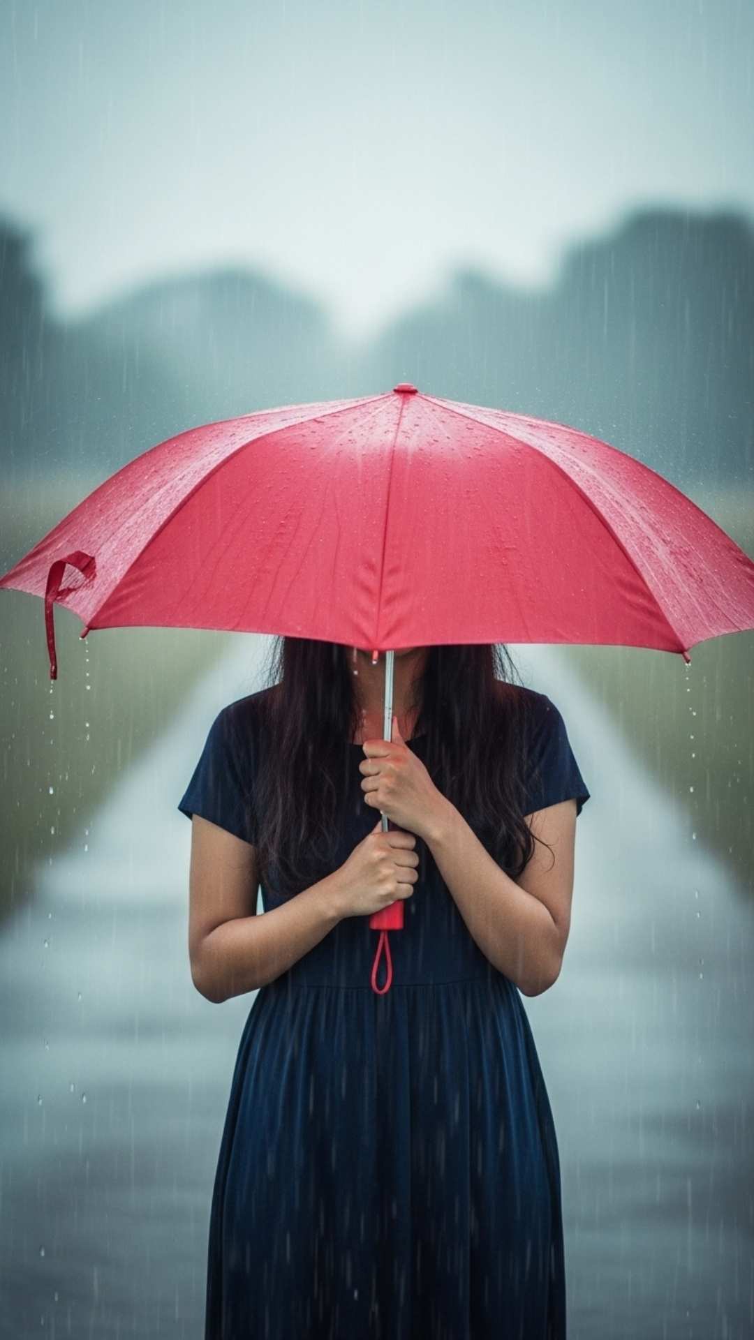 Sad hidden face WhatsApp DP for girls, lonely obscured face profile picture, emotional rain DP, heartbroken veiled girl image.