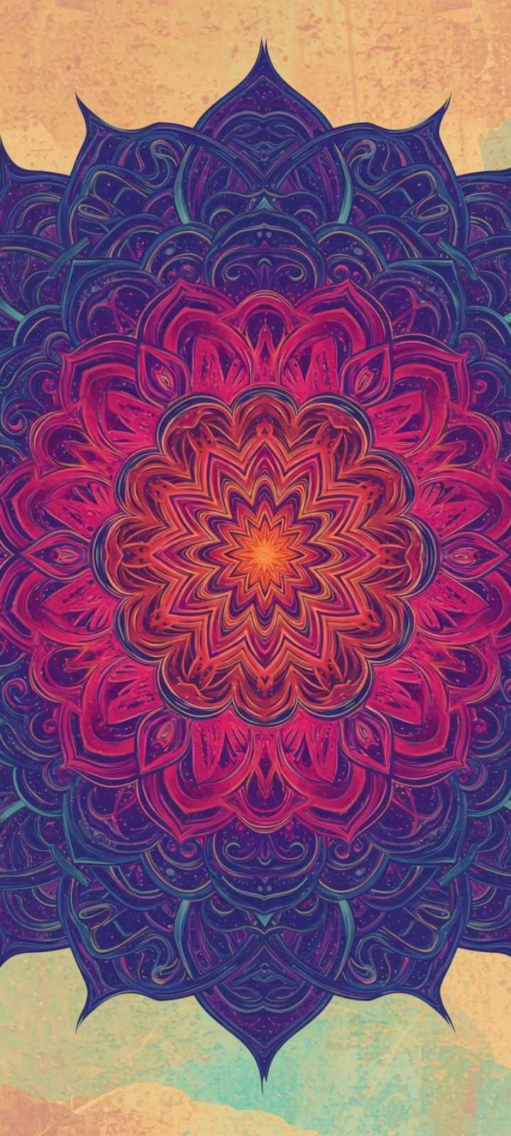 Colorful Mandala design wallpaper, intricate spiritual pattern.