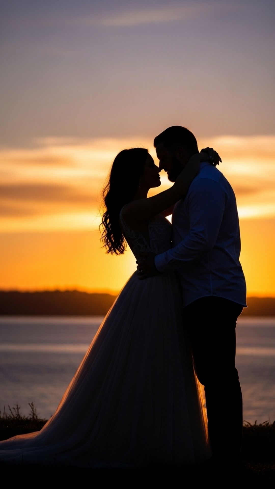 Romantic couple silhouette at sunset, ideal for a love WhatsApp DP.