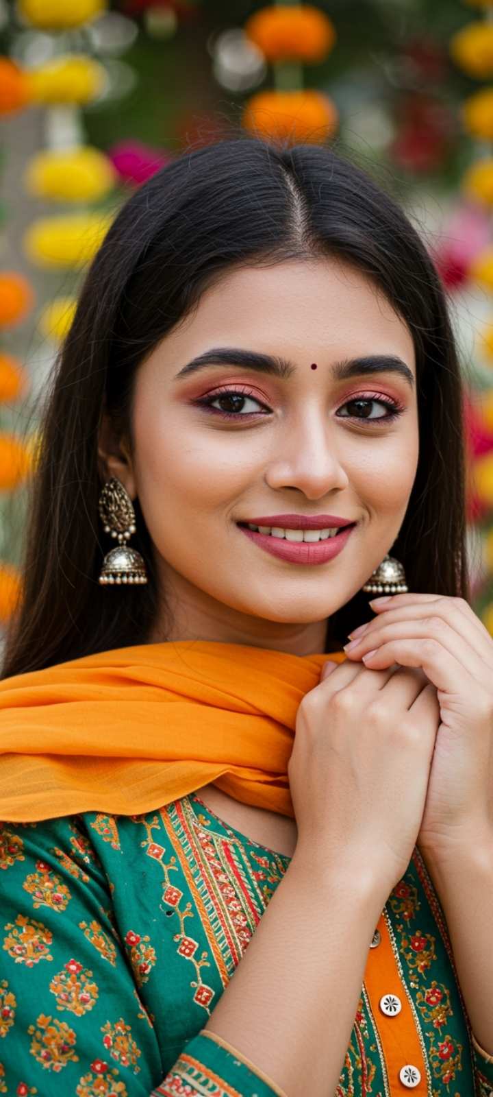 Stylish WhatsApp DP for a young Indian girl with a floral background.