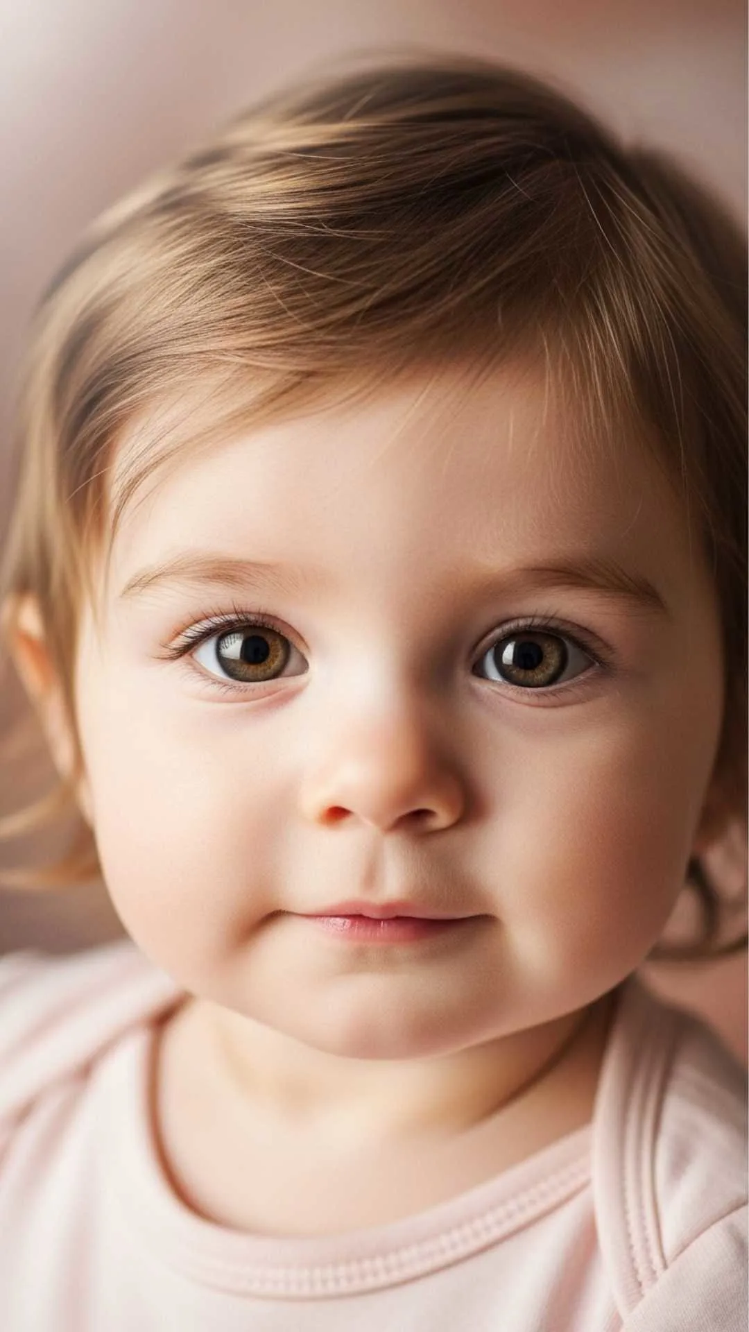 Portrait of a baby girl with a sweet, gentle smile and big, curious eyes, a high-quality DP choice