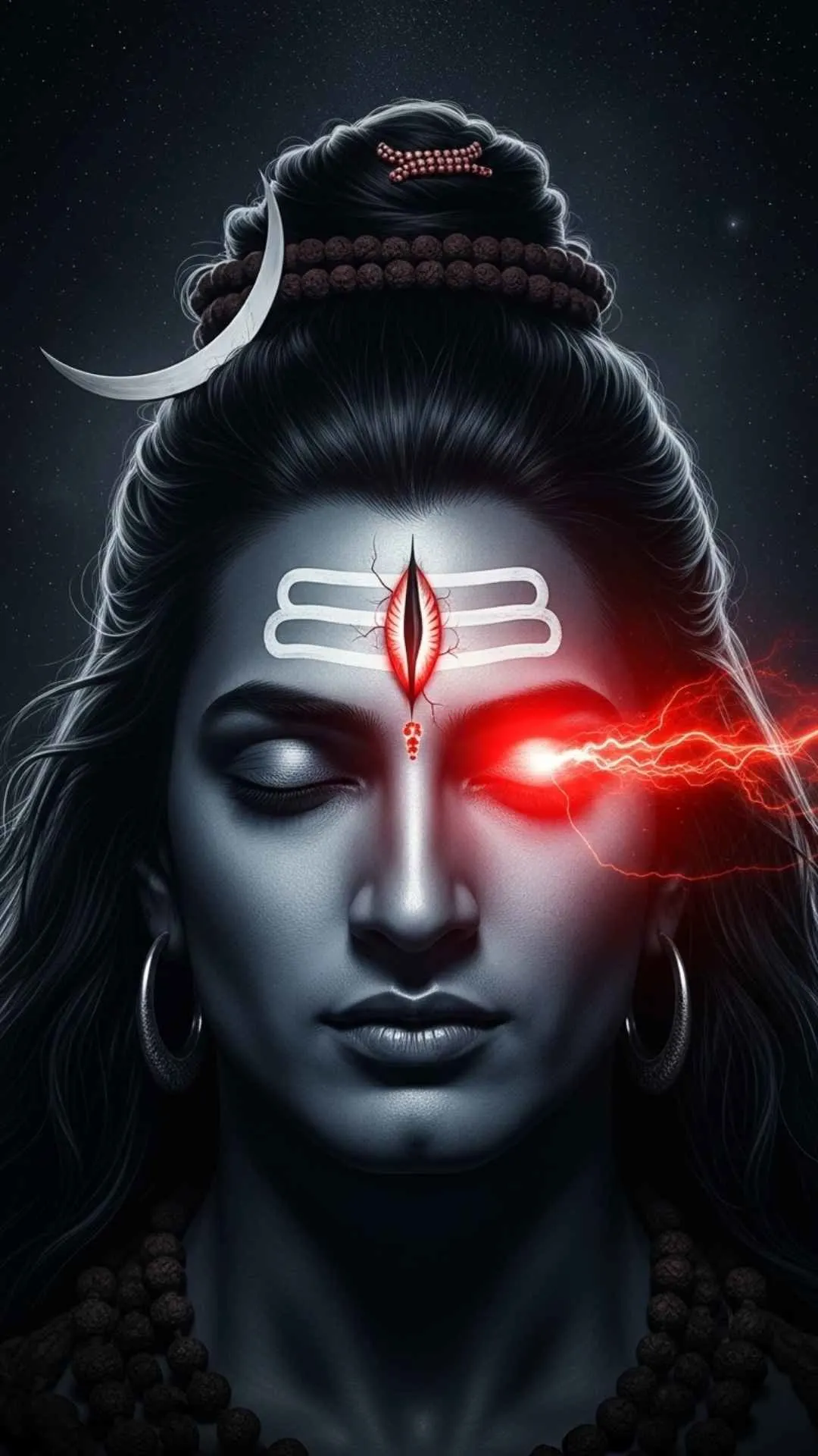 An intense close-up DP of Lord Shiva's face with his third eye unleashing fiery energy, representing the power of Mahakal. #MahakalDP #AngryShiva #ThirdEye #DivinePower #Fierce