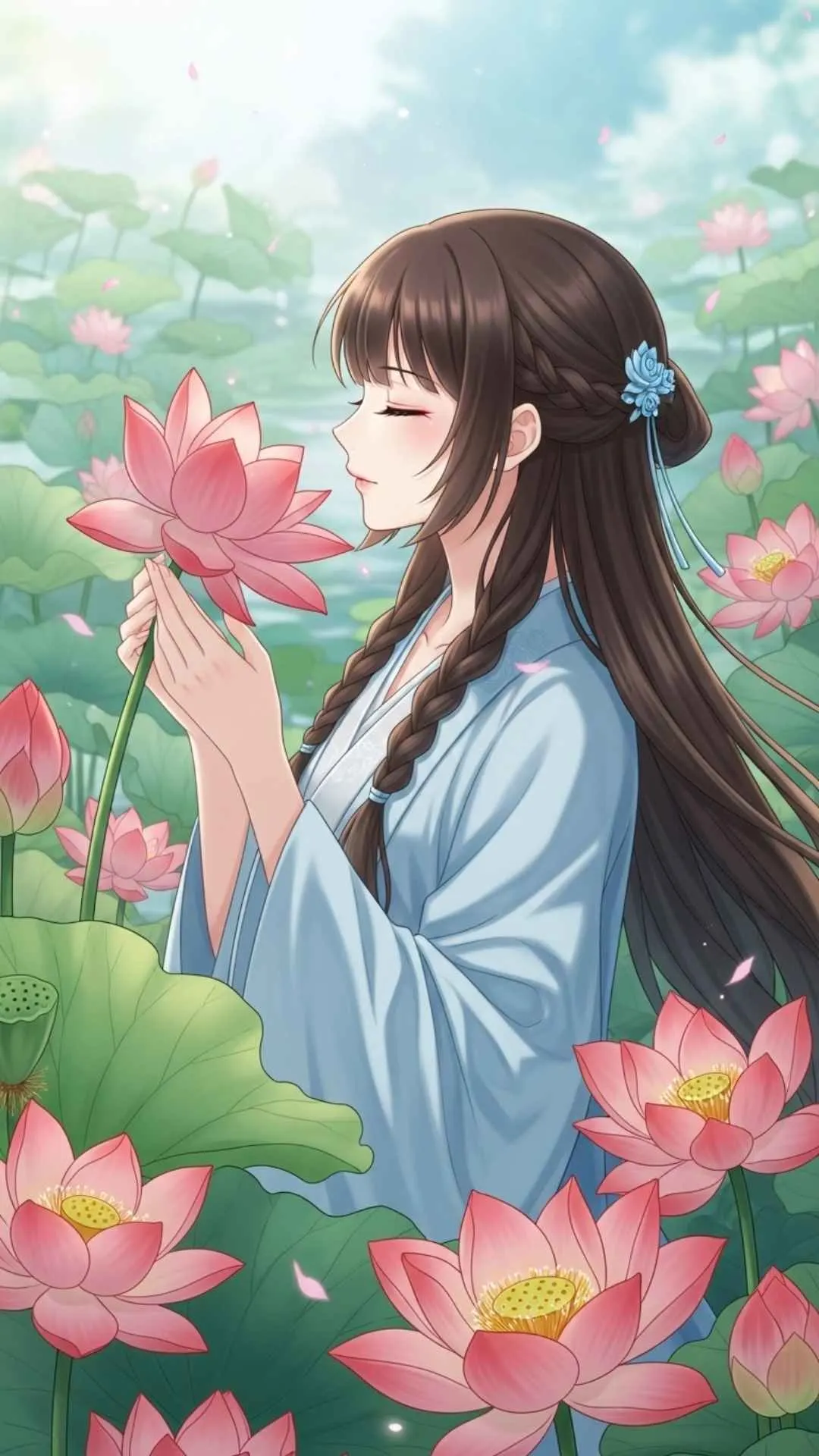 Elegant anime girl DP, floral anime profile picture, graceful anime character with flowers, beautiful anime girl for Instagram.