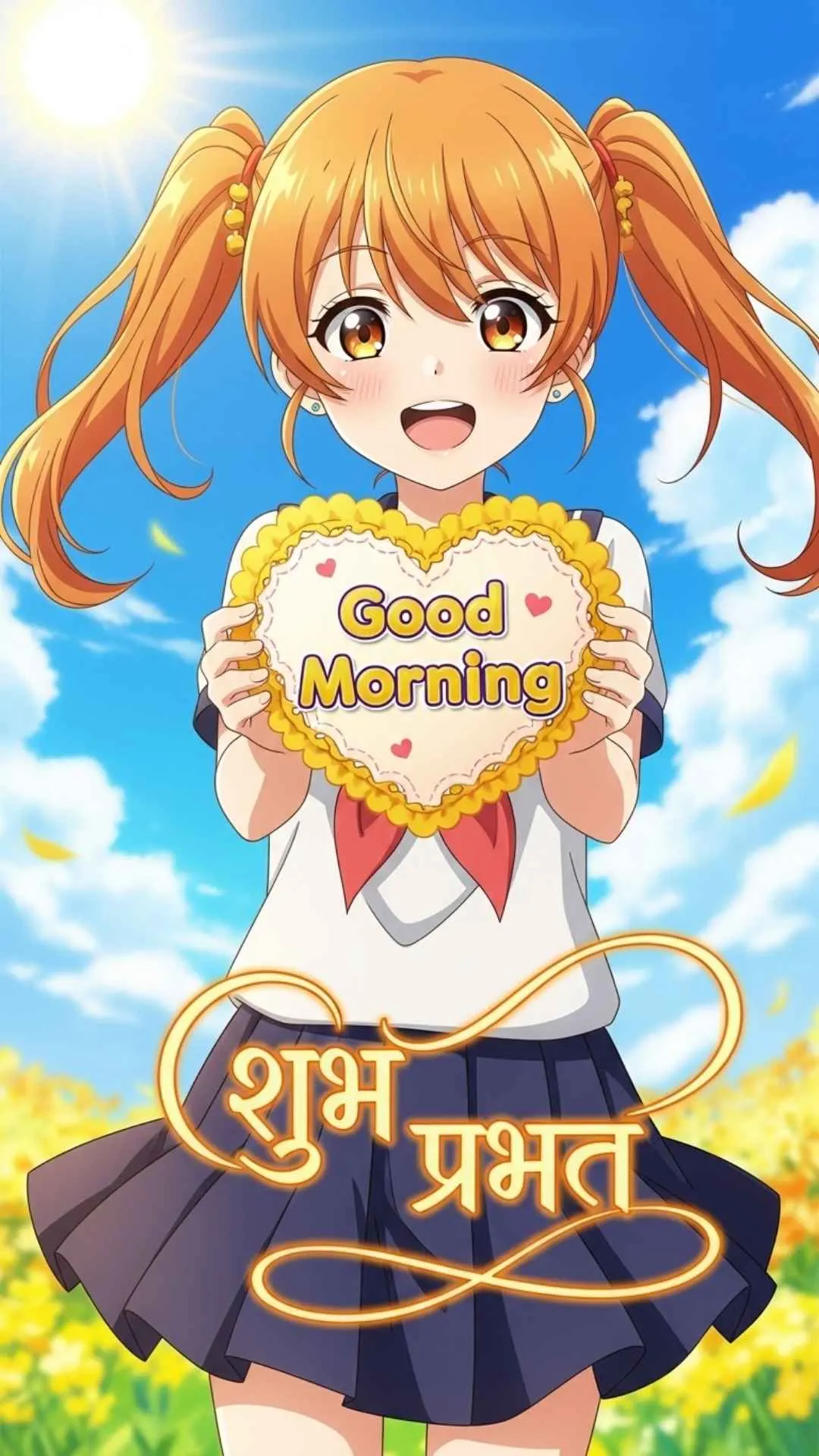Anime good morning DP, Shubh Prabhat anime profile picture, cheerful anime character, morning wishes anime DP.
