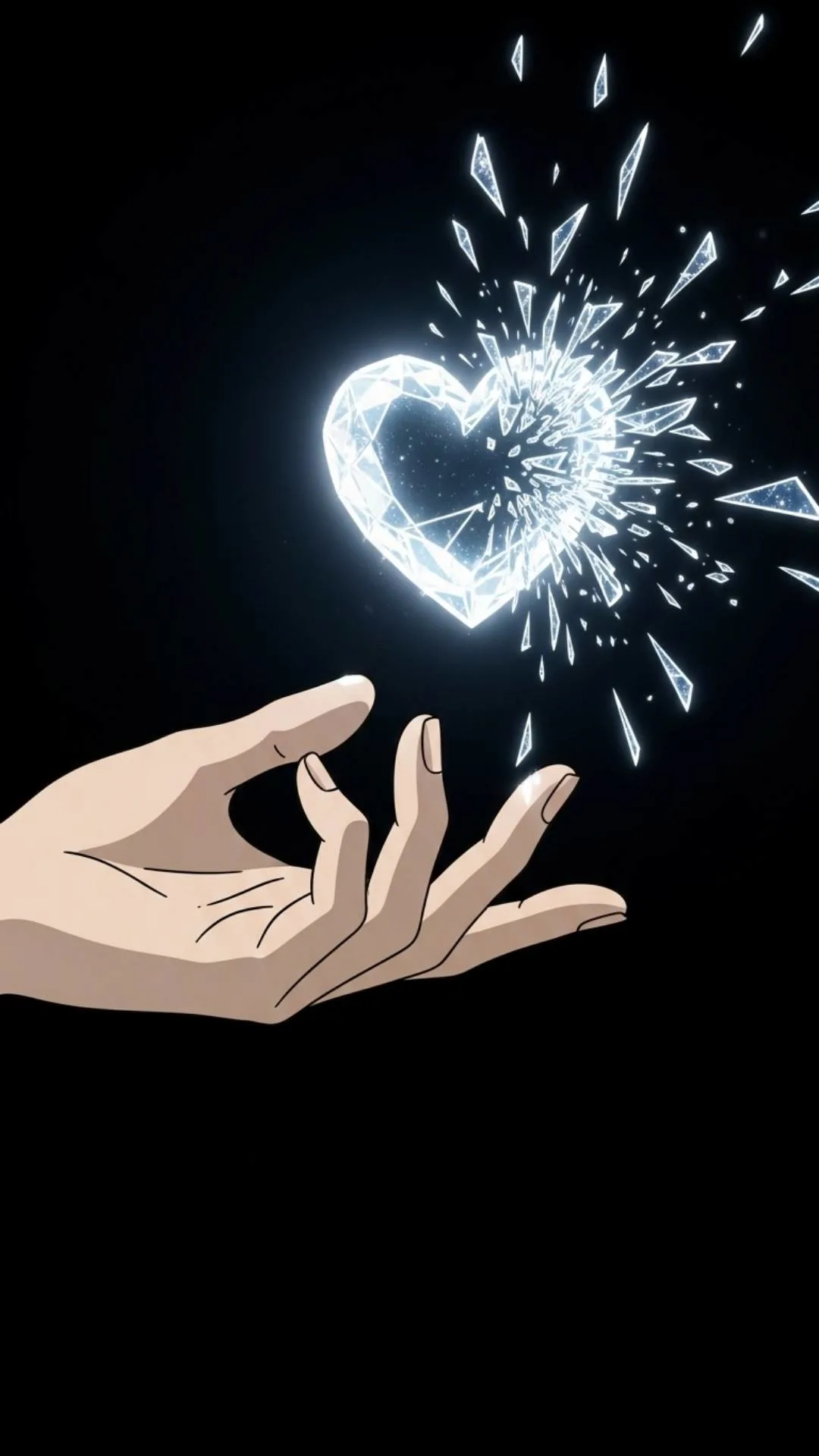 A beautiful sad anime DP showing a crystal heart shattering, a perfect image for a painful love failure