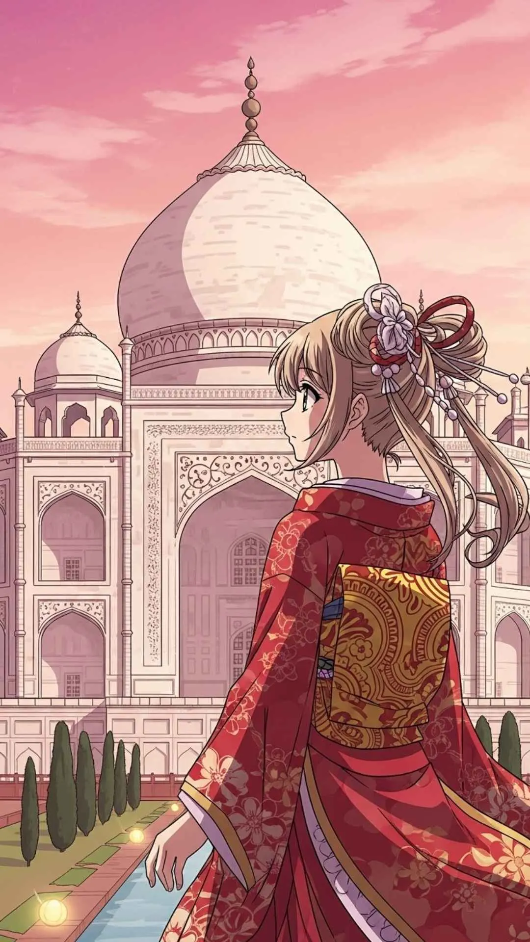 Anime Taj Mahal DP, Indian landmark anime profile picture, anime character in India, scenic anime DP for Instagram.