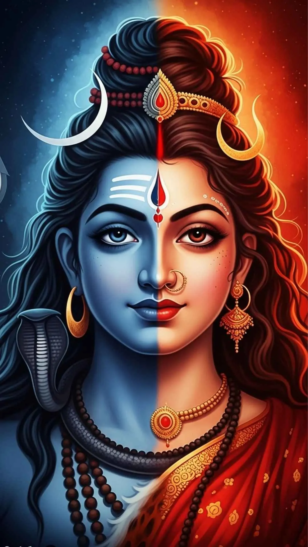 Ardhanarishvara DP, a symbolic representation of the unified Shiva and Parvati, showcasing androgyny and balance. #Ardhanarishvara #ShivShakti #Union #Harmony #DivineFeminine