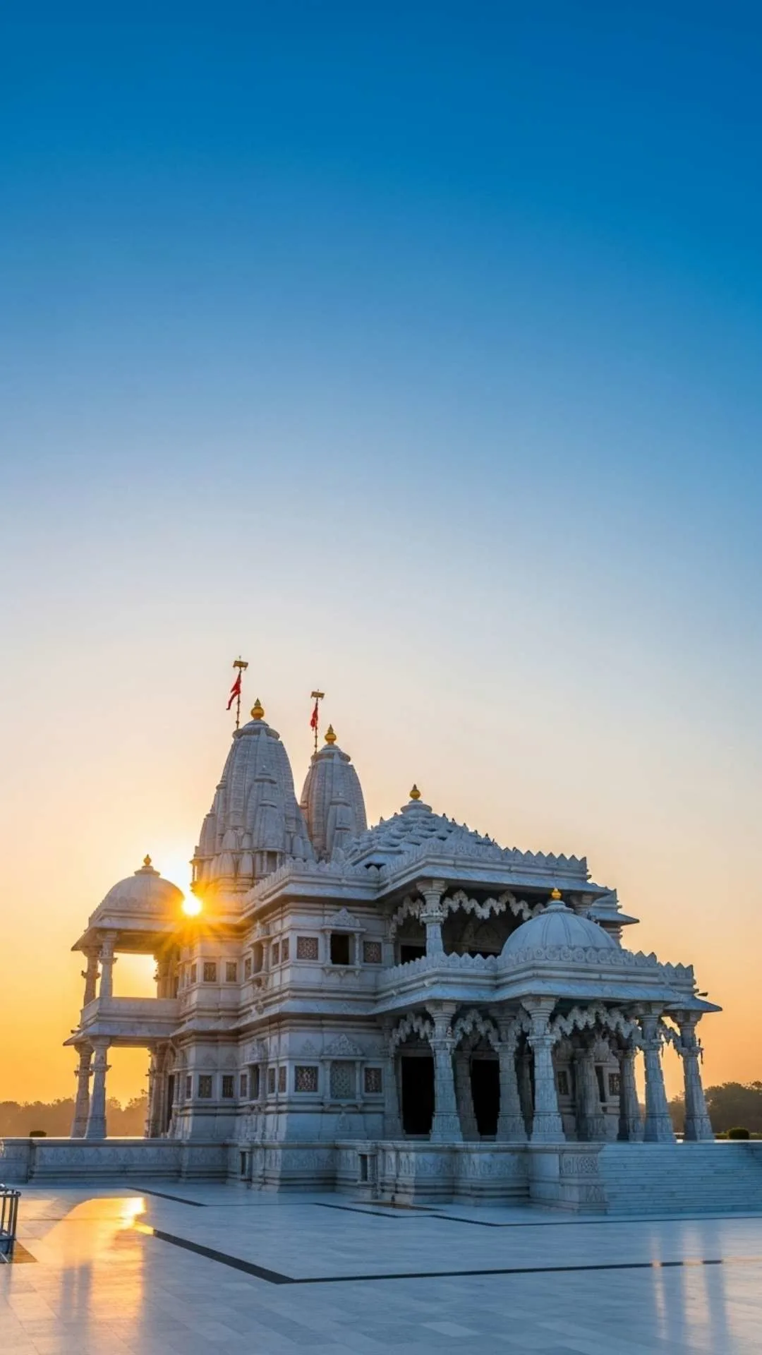 Ayodhya Ram Mandir DP, majestic temple at dawn with golden sunlight, beautiful spiritual landmark profile picture.