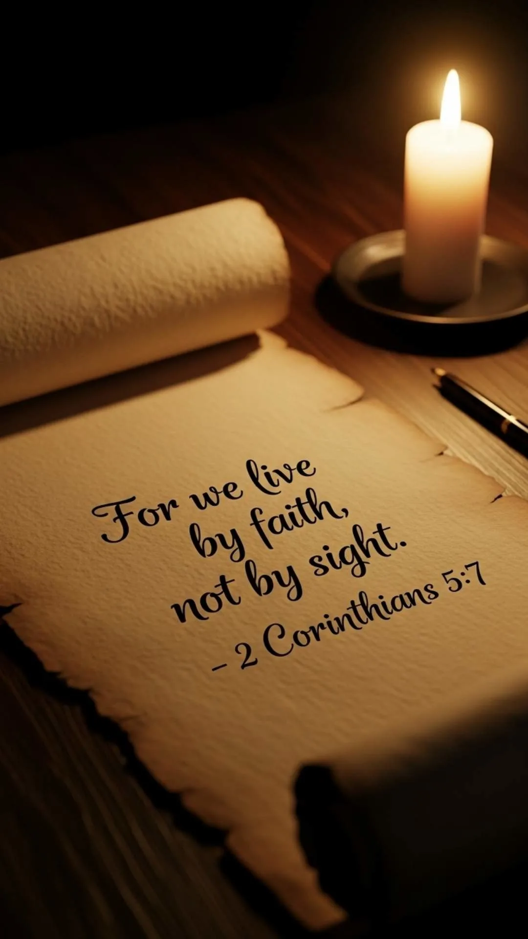 A classic DP featuring the Bible verse 2 Corinthians 5:7 on an ancient scroll, symbolizing a life lived by faith. #BibleVerse #2Corinthians57 #Faith #Scripture #TimelessTruth