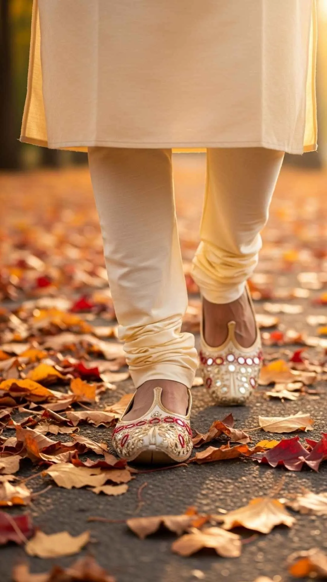 Autumn attitude DP, boy walking, colorful leaves, peaceful journey
