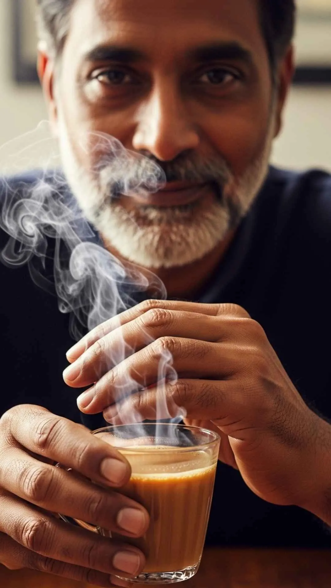 Cozy attitude DP, Indian man's hands, masala chai, comforting profile picture.