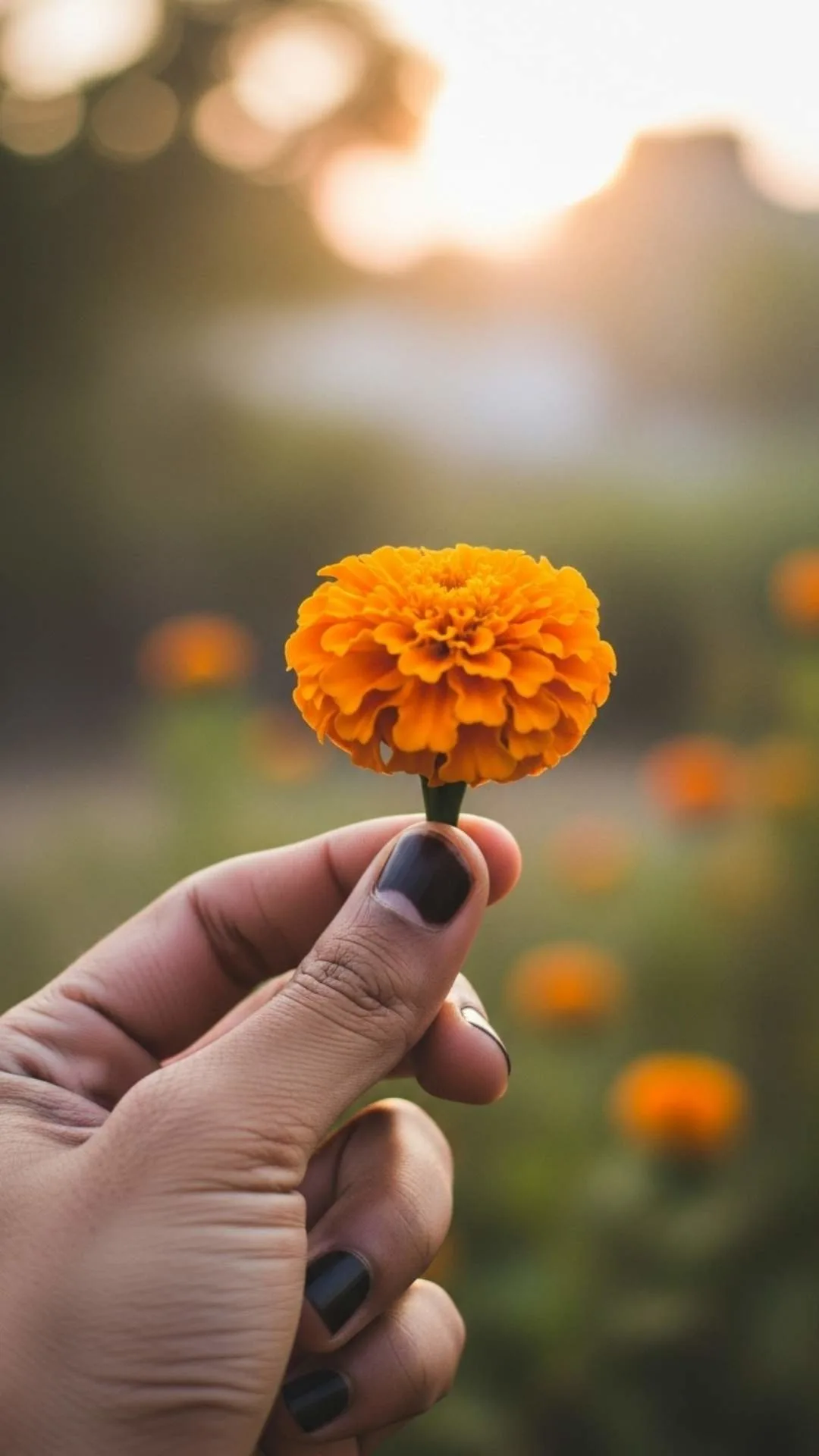 Positive attitude DP, hand holding marigold flower, fresh vibes