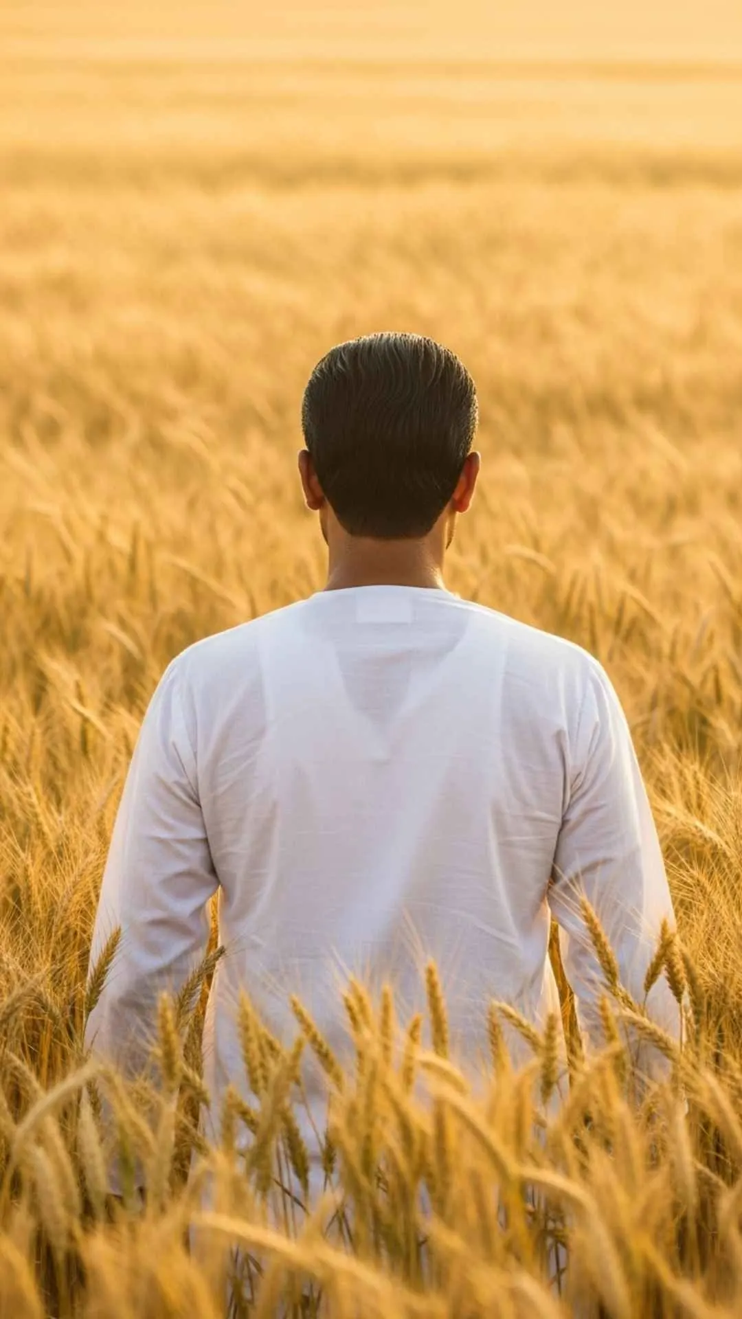 Peaceful attitude DP, boy walking in wheat field, serene nature profile.