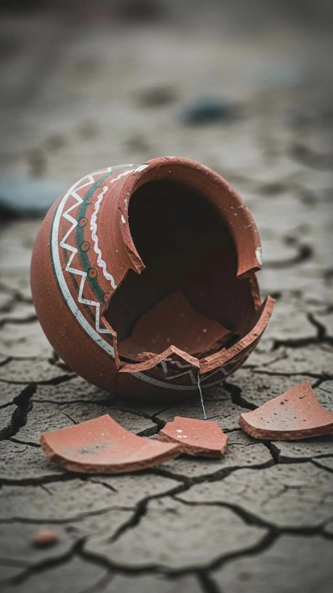 Broken matka DP, shattered clay pot, heartbreak symbol, dry earth, Indian loss aesthetic, emotional profile picture.