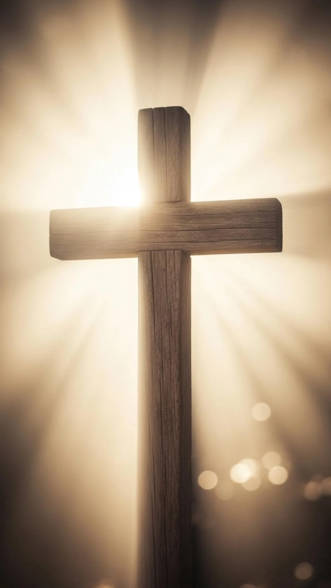 Christian Cross DP, wooden cross illuminated by heavenly light, symbolic of hope and faith for WhatsApp profile.