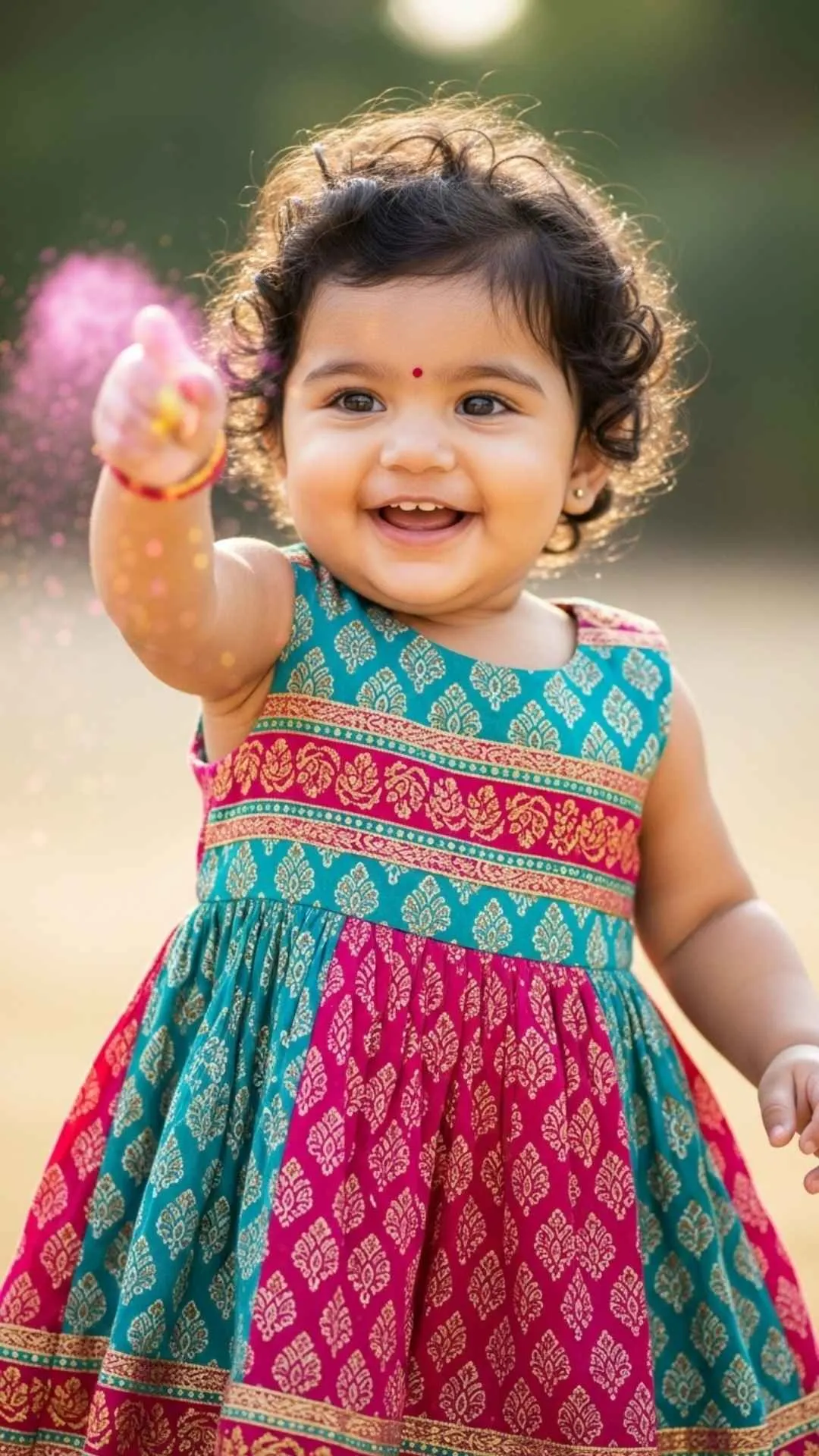 Joyful colorful festival princess baby for a vibrant WhatsApp DP.