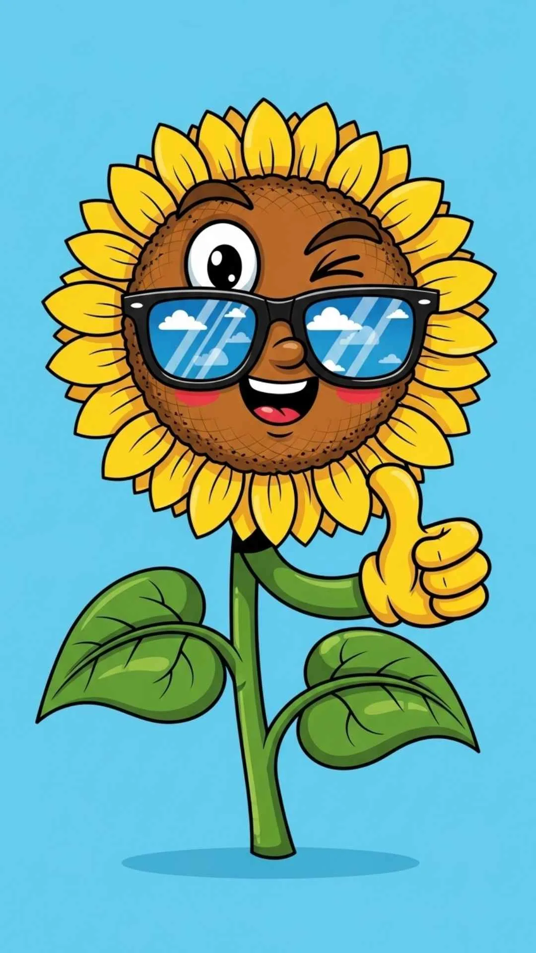 A funny and cool cartoon sunflower DP with sunglasses, a playful and confident avatar for a boy's or girl's profile picture.