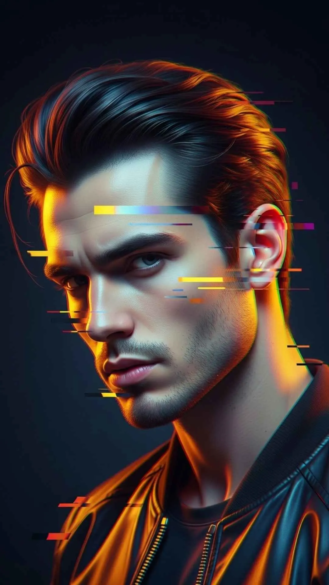 Digital art cool Facebook DP for boys, glitch effect profile picture, futuristic male avatar, tech vibe FB DP.