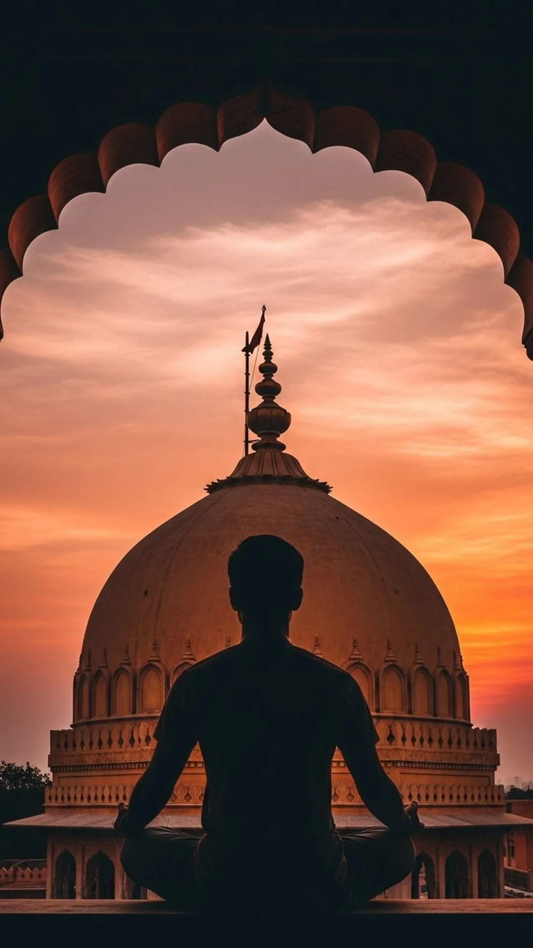 Serene spiritual Facebook DP for boys, meditative male profile picture, Indian temple FB DP, peaceful Hindu avatar.