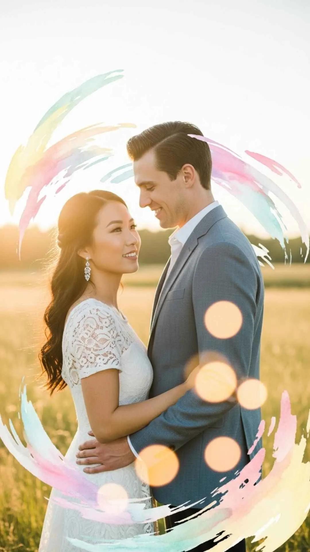 Abstract joyful couple DP, bokeh light profile picture, ethereal love FB DP, colorful artistic avatar, positive abstract pic.