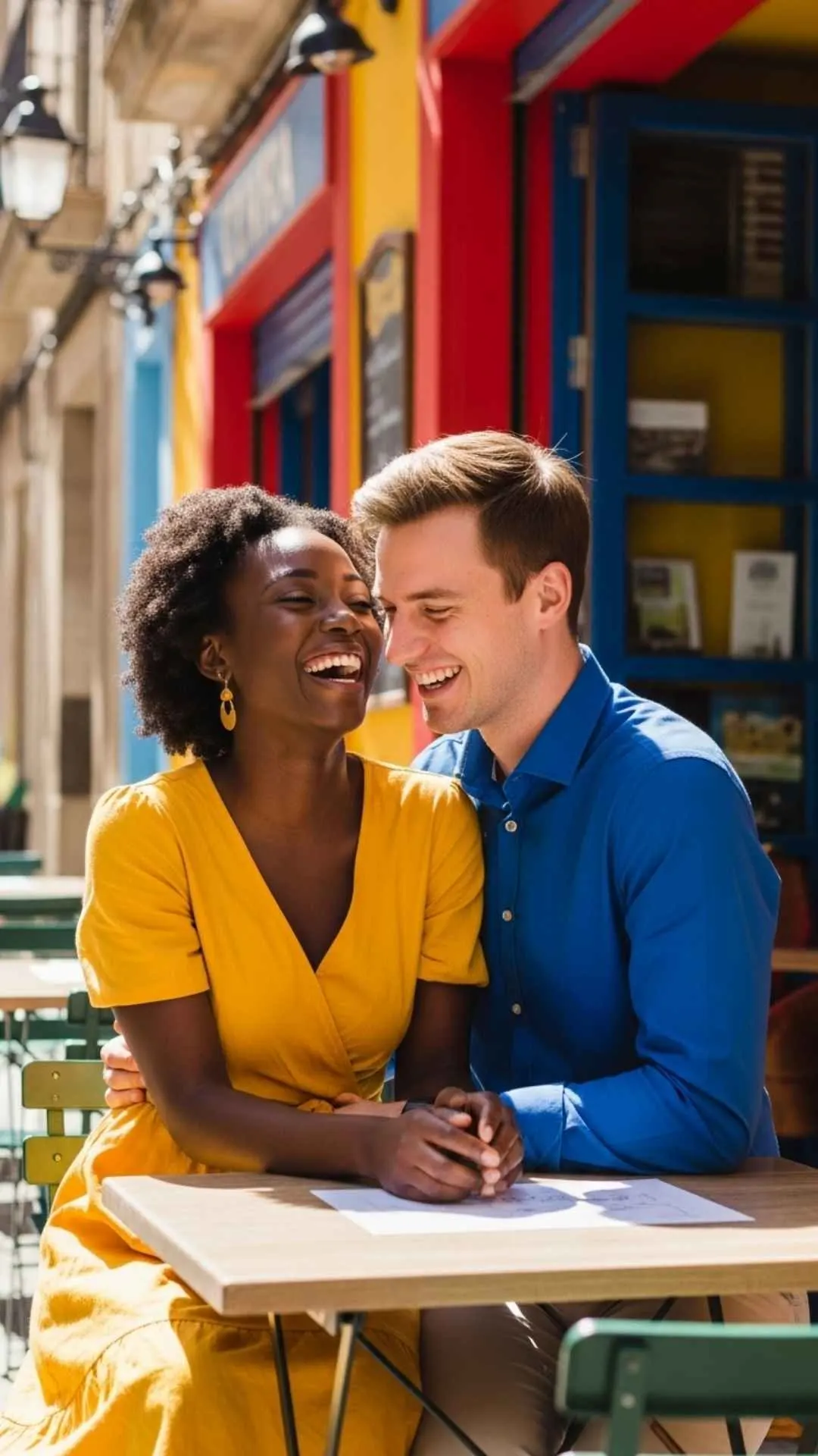 Aesthetic couple colorful DP, vibrant outfit profile picture, happy modern love FB DP, cheerful fashion avatar.