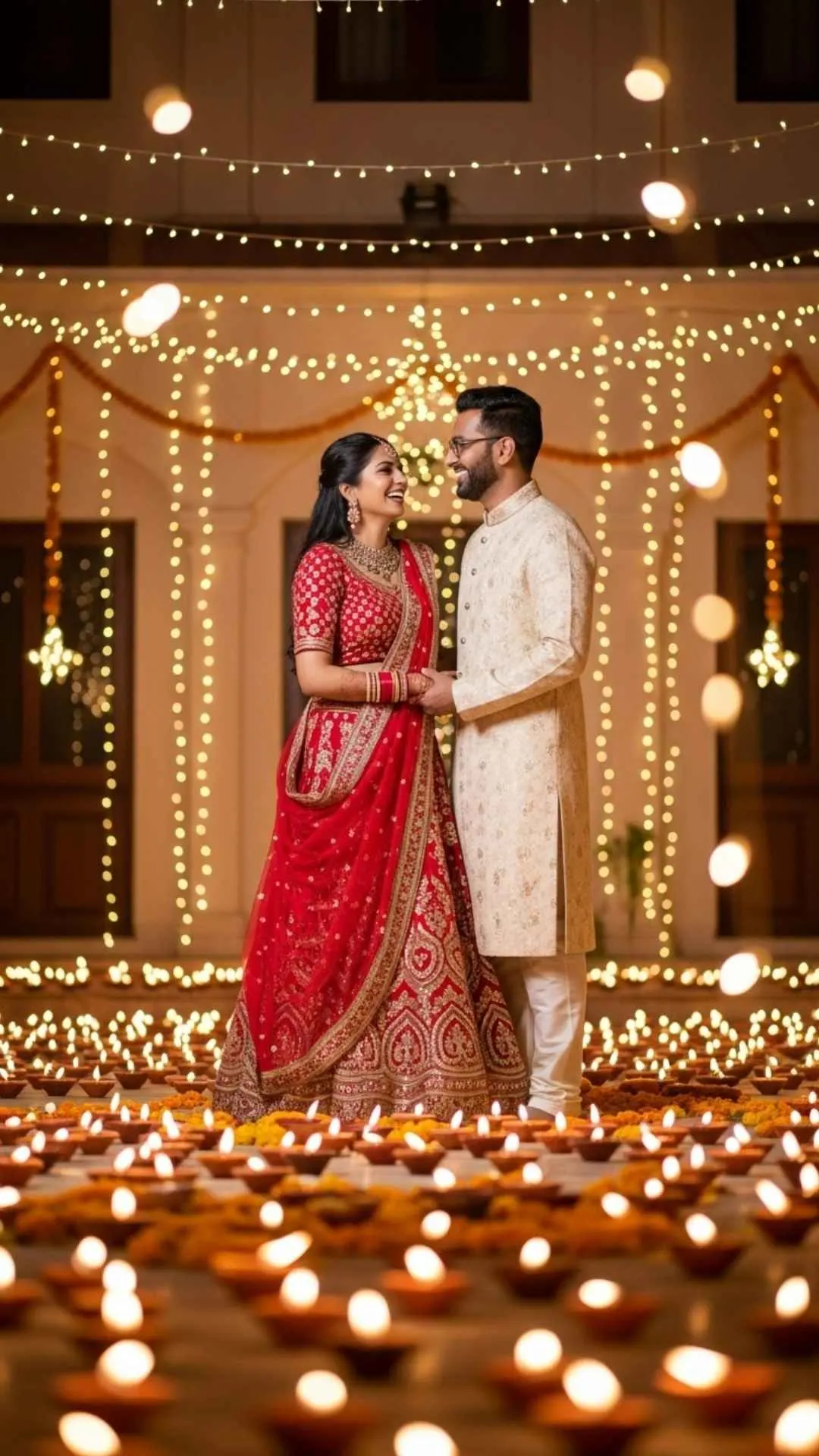 Diwali couple joyful DP, festive love profile picture, happy celebration FB DP, warm diya light avatar