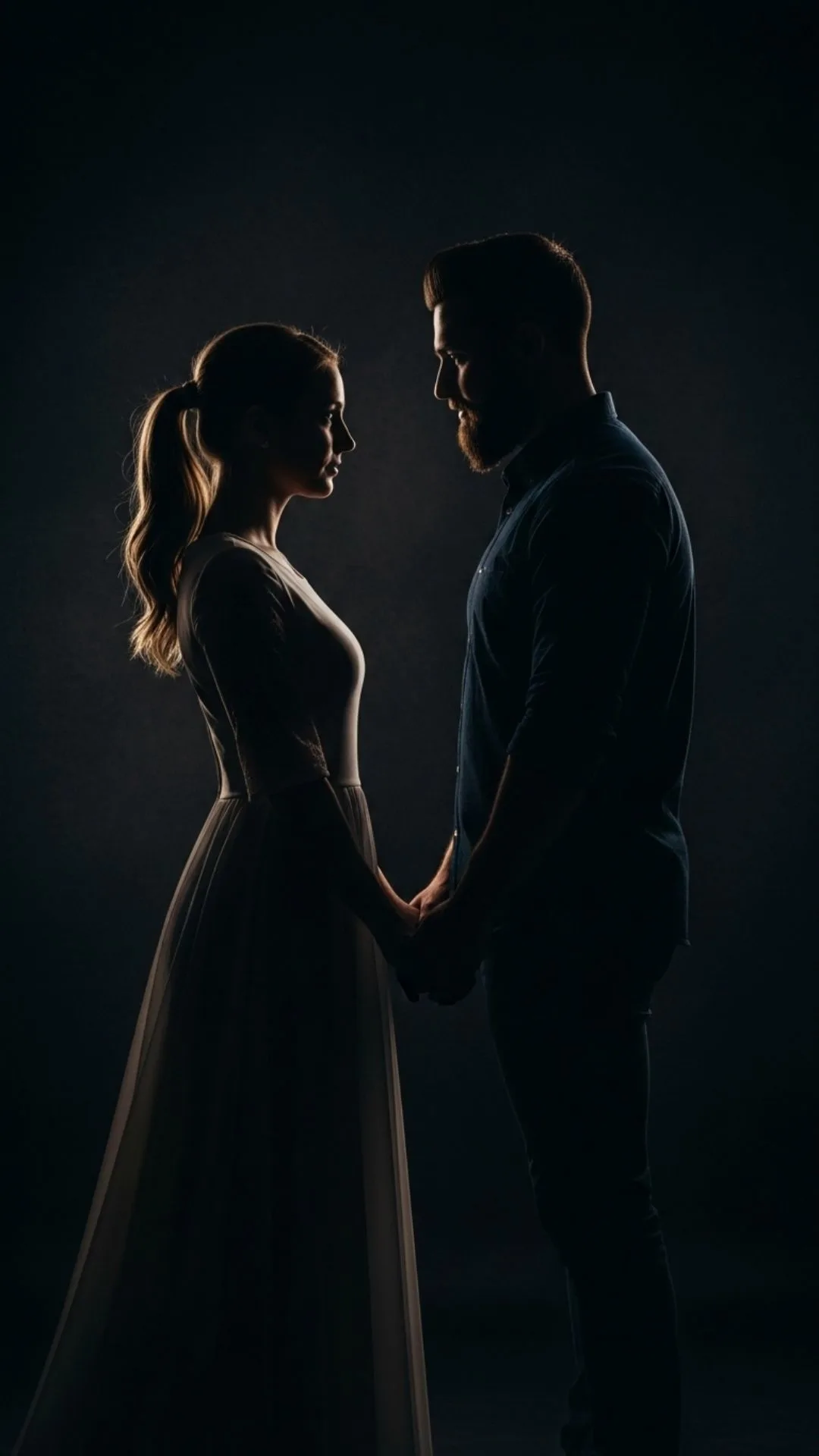 Romantic black WhatsApp DP of a couple holding hands in silhouette, ideal for love-themed profile pictures and expressing connection.