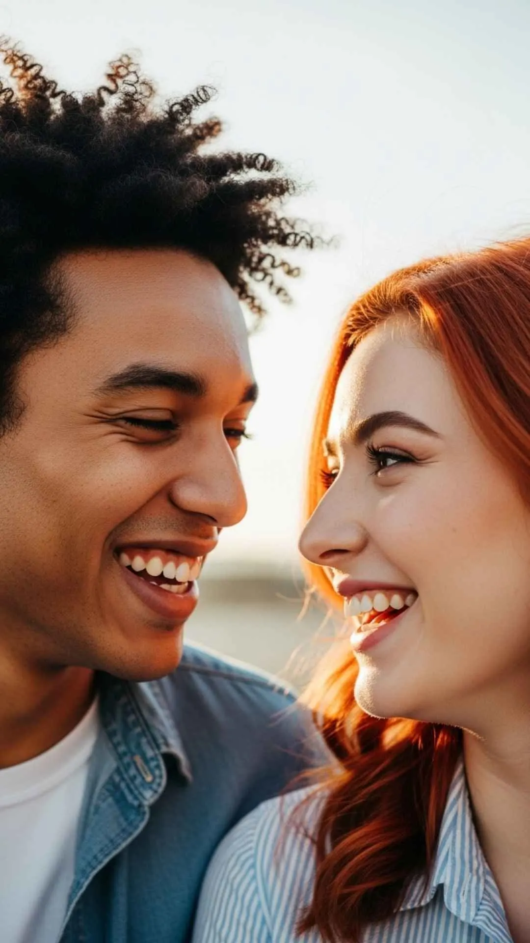 Laughing couple Facebook DP, joyful eye contact profile, happy relationship FB DP, fun love avatar, cheerful couple pic.