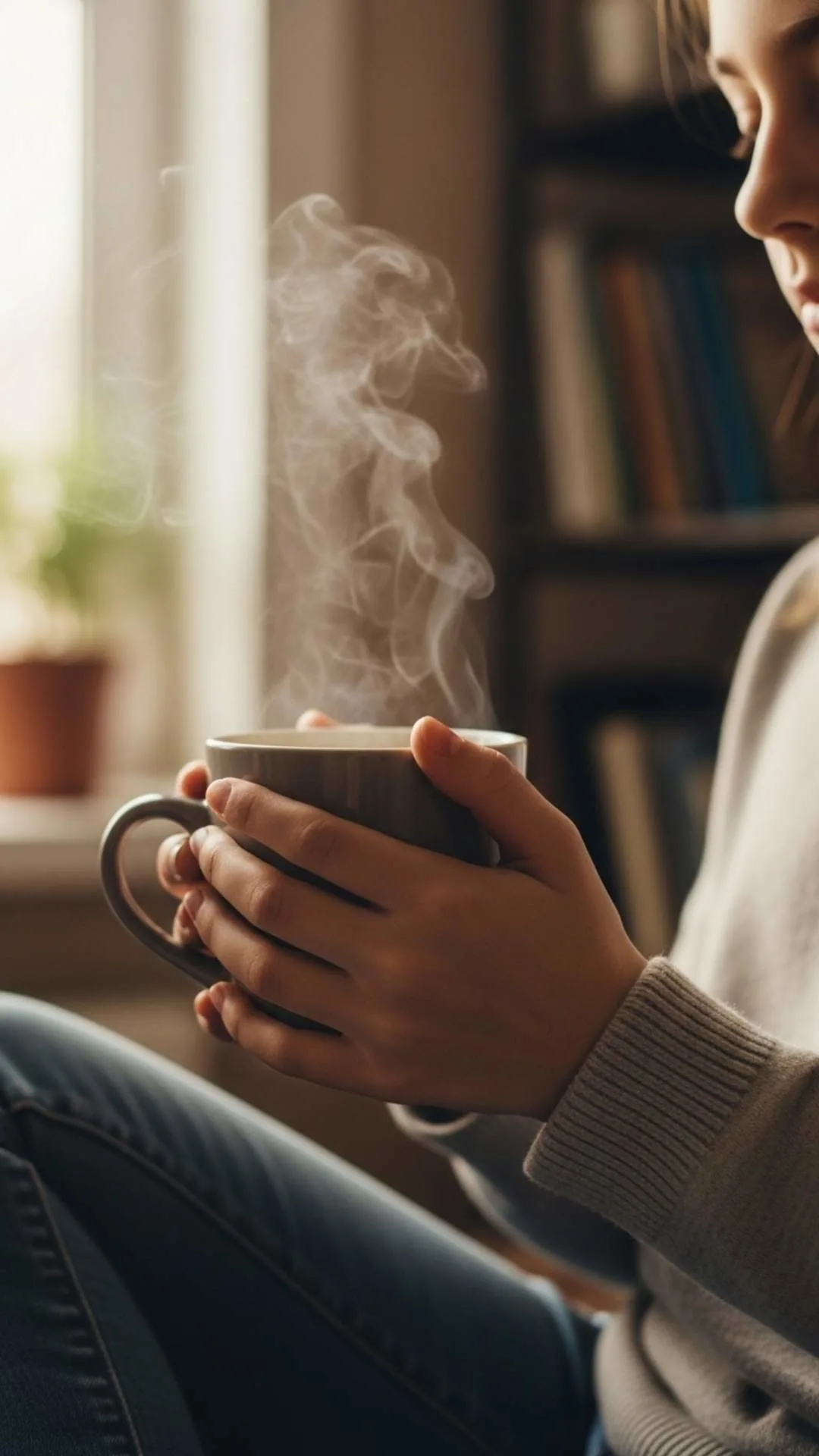 Cozy coffee Instagram DP for girls, morning coffee profile picture, relaxing vibe DP, girl with hot drink.