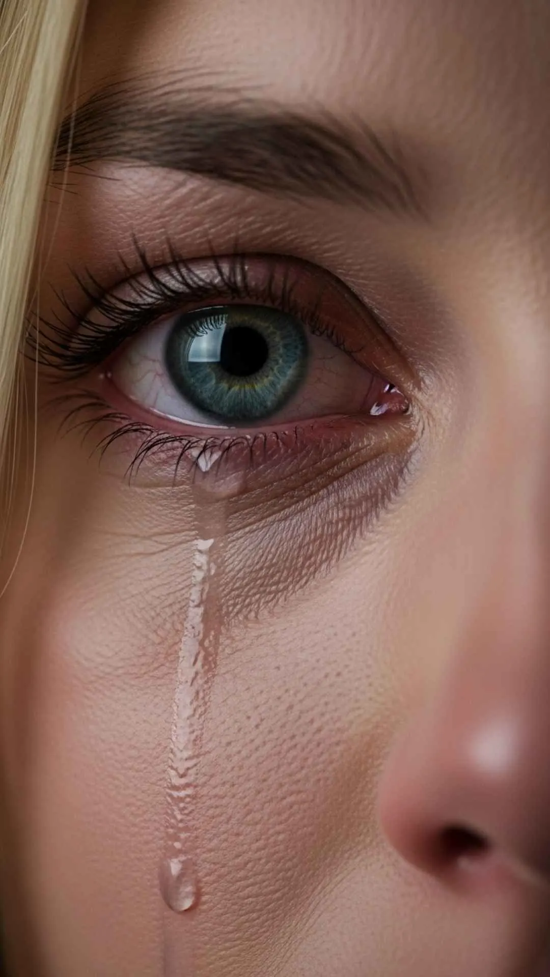 Crying eyes DP, tears aesthetic, partially hidden face, raw emotion profile picture, intense sadness, emotional depth.