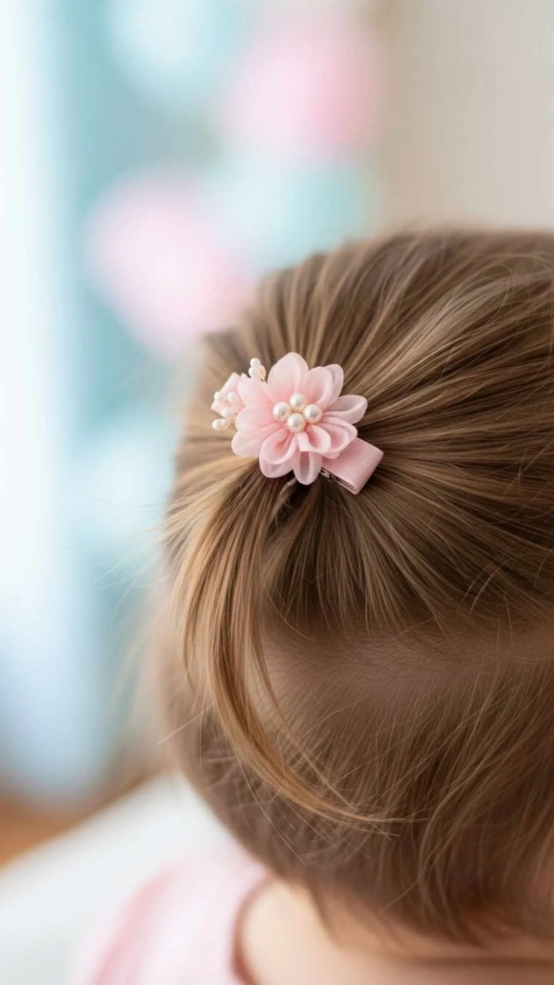 Simple cute baby girl DP focusing on a floral hair clip, a sweet and minimalist avatar for girls