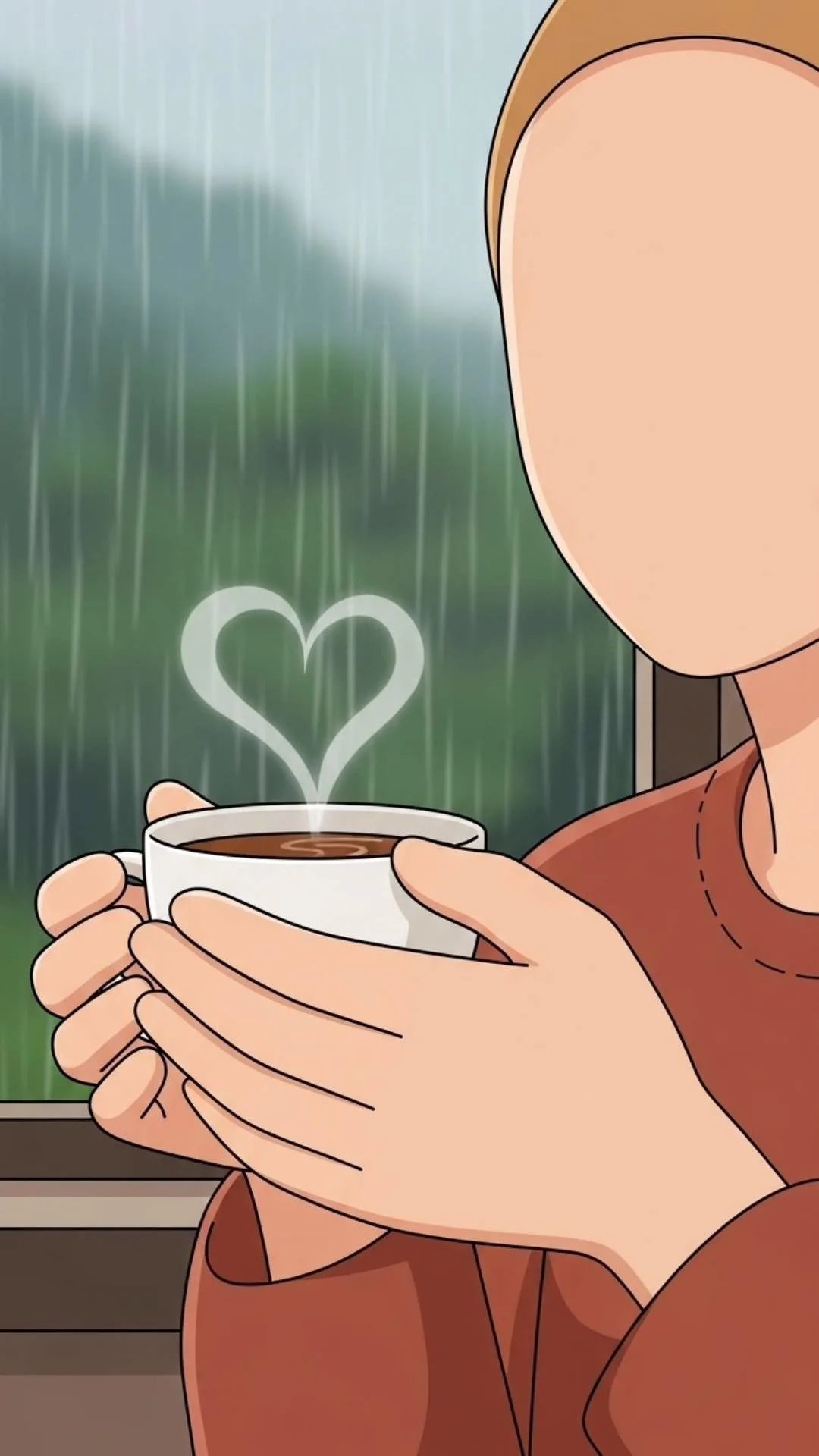 Cute cartoon hands holding a cup of chai DP, a cozy and aesthetic profile picture with a heart steam, latest avatar for WhatsApp