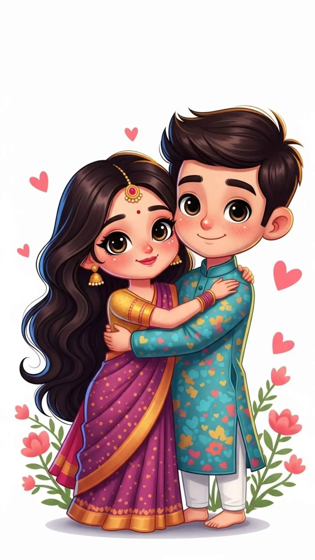 Cute cartoon couple DP for Instagram, hugging animated profile picture, adorable playful couple, love DP for cartoon lovers.