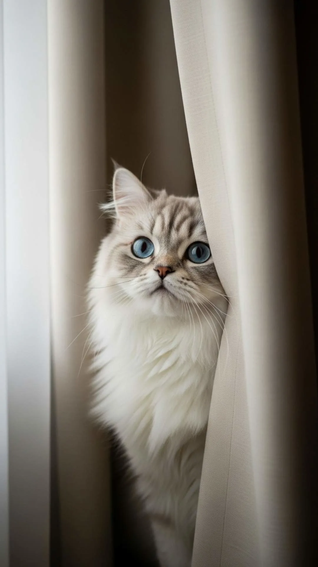 A cute cat DP peeking from behind a curtain, a funny and lovely profile picture for cat lovers, HD download