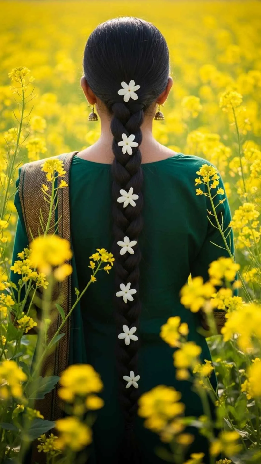 A beautiful and cute DP for girls with braided hair and jasmine flowers, a traditional Indian aesthetic profile picture