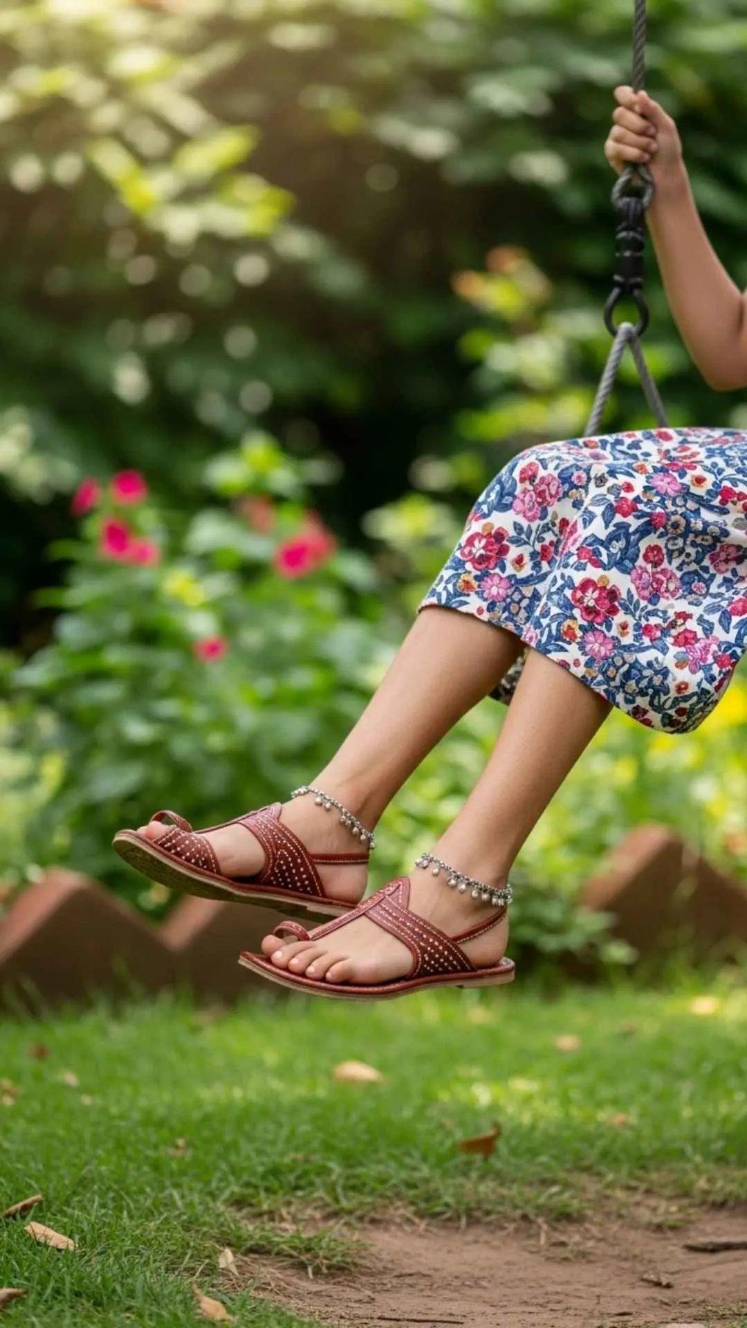 A healing and cute DP for girls with feet on a swing, a carefree and beautiful profile picture for WhatsApp